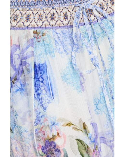 Camilla Blue Printed Silk-crepon Culottes