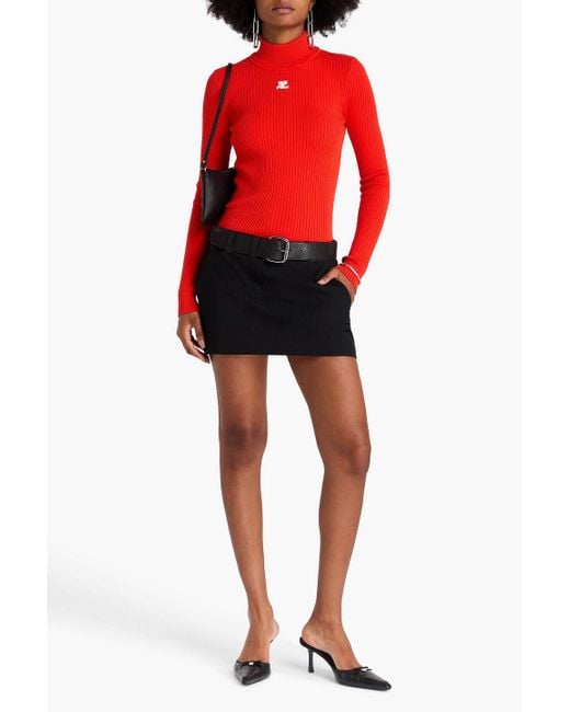 Courreges Red Rollkragenpullover aus rippstrick mit stickereien