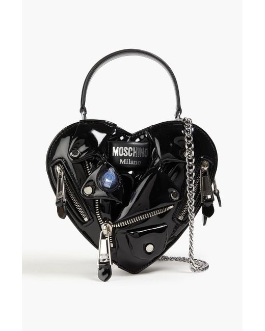 Moschino Black Embellished Faux Patent-leather Tote