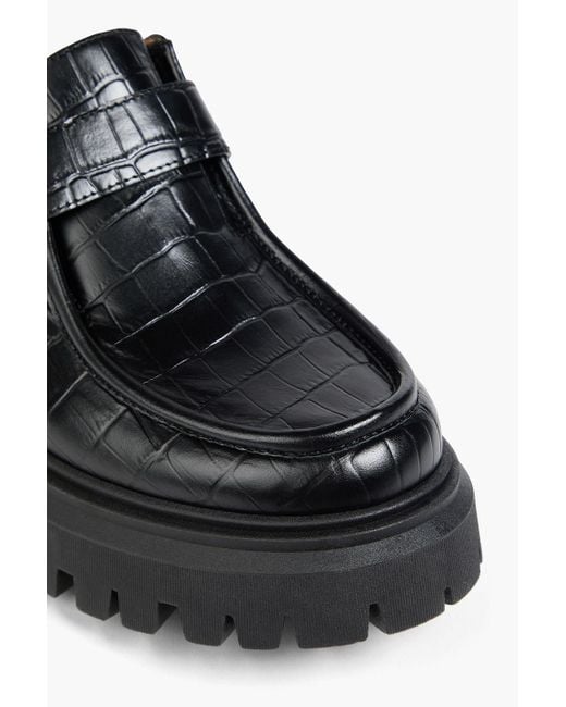 Maje Black Loafers aus leder mit krokodileffekt und schnalle