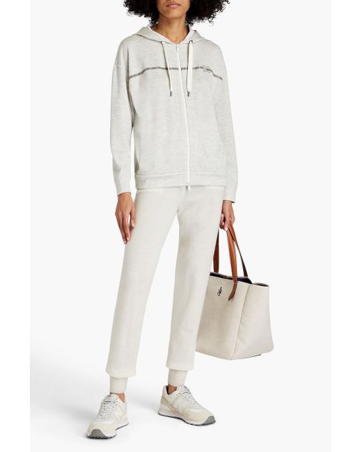 Brunello Cucinelli White Bead-embellished Cotton-blend Jersey Sweatshirt