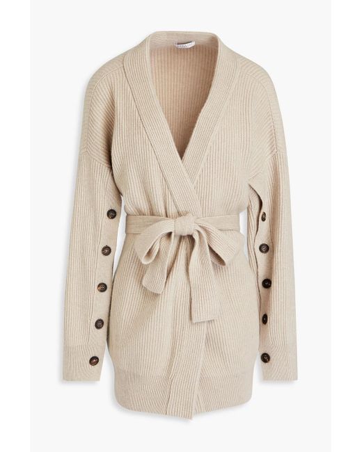 Brunello Cucinelli Natural Belted Ribbed Cashmere Cardigan