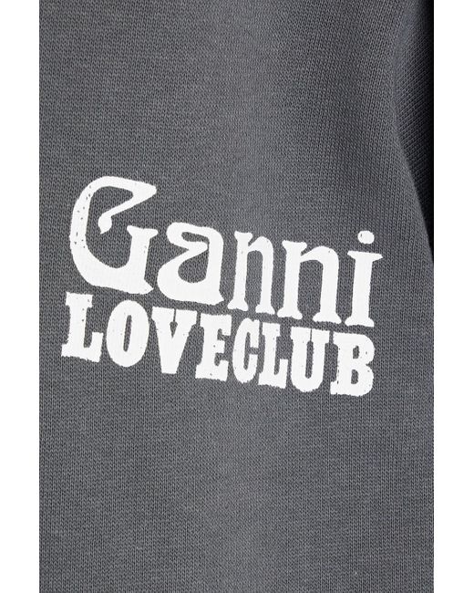 Ganni Gray Printed Cotton-fleece Hoodie