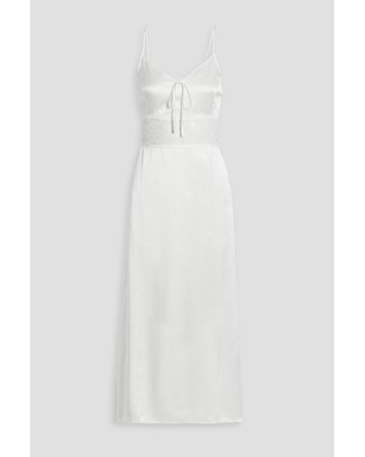 HVN White Chrissy Lace-paneled Silk-satin Midi Dress