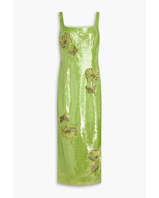 Huishan Zhang Green Marilyn Sequined Tulle Midi Dress