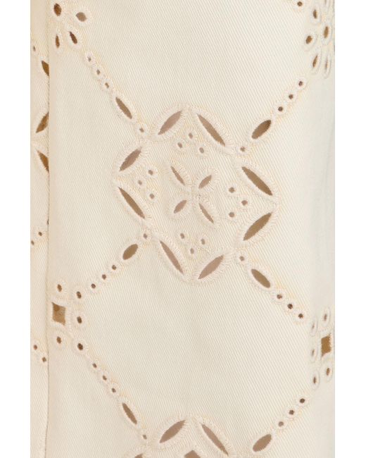 Veronica Beard Natural Dova Embroidered Cotton-Twill Straight-Leg Pants