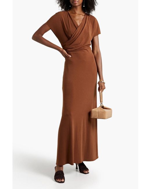 By Malene Birger Synthetic Wrap-effect Crepe Maxi Dress in Brown | Lyst