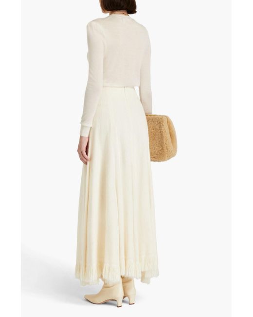 Chloé Natural Fringed Silk-tweed Maxi Skirt