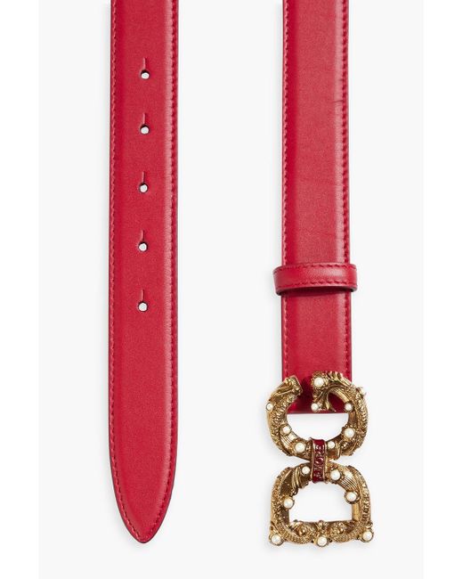 Dolce & Gabbana Red Embellished Leather Belt