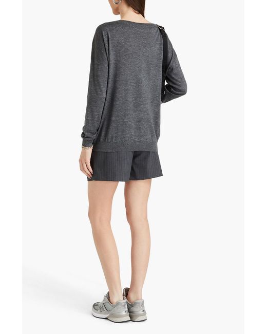 Brunello Cucinelli Gray Ring-embellished Cashmere, Silk And Hemp-blend Sweater