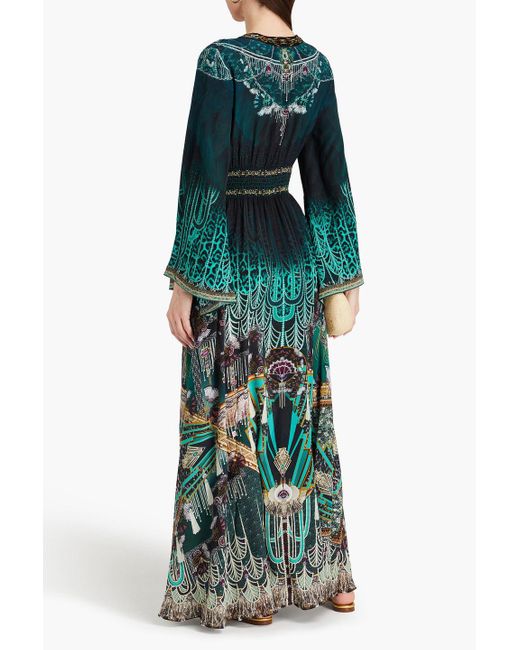 Camilla Green Crystal-embellished Printed Silk Crepe De Chine Maxi Dress