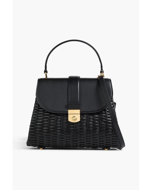 Veronica Beard Black The Crest Leather And Rattan Tote