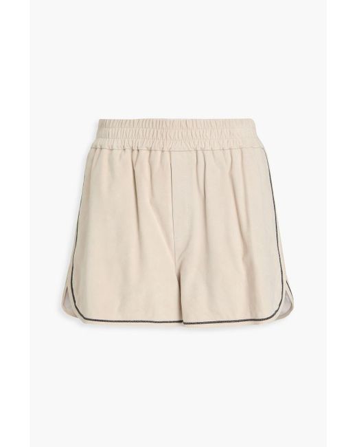 Brunello Cucinelli Natural Shorts aus veloursleder mit zierperlen