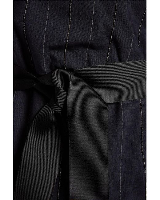 Brunello Cucinelli Black Wrap-effect Embellished Pinstriped Wool-blend Crepe Maxi Dress