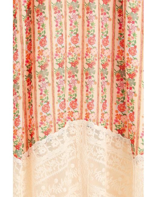 Saloni Pink Phoebe Lace-Paneled Floral-Print Cotton And Silk-Blend Maxi Dress