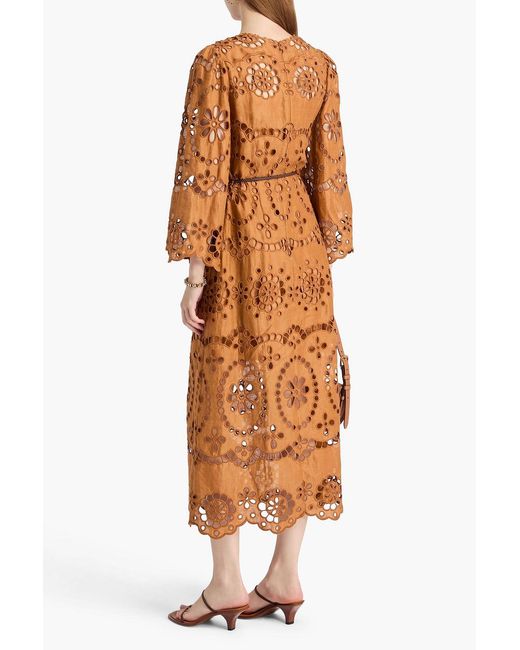 Zimmermann Orange Broderie Anglaise Linen Midi Dress