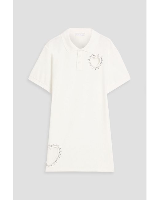 Area White Embellished Cotton-Piqué Mini Shirt Dress