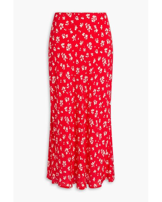 Rixo Red Midirock aus crêpe de chine aus seide mit floralem print