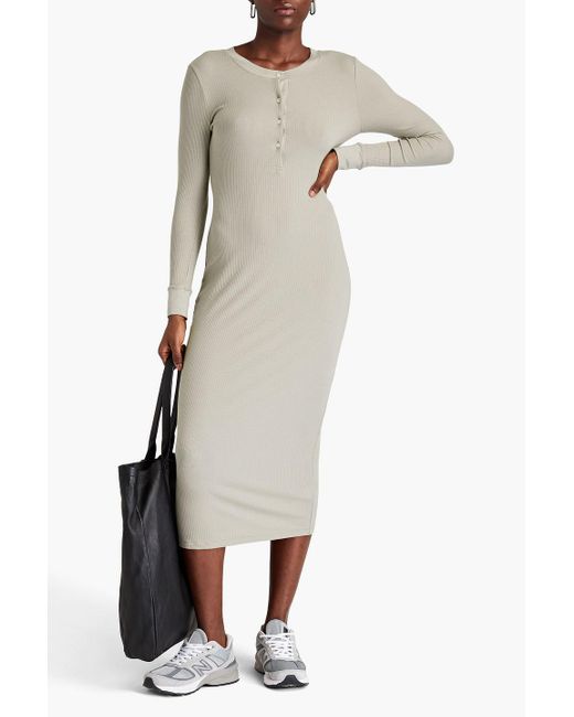 James Perse White Ribbed And Cashmere-blend Midi Dress
