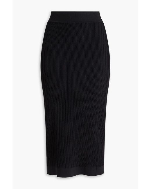 Alberta Ferretti Black Textured-knit Midi Pencil Skirt