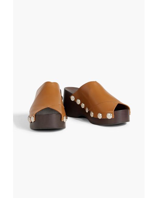 Ganni Brown Studded Leather Platform Mules