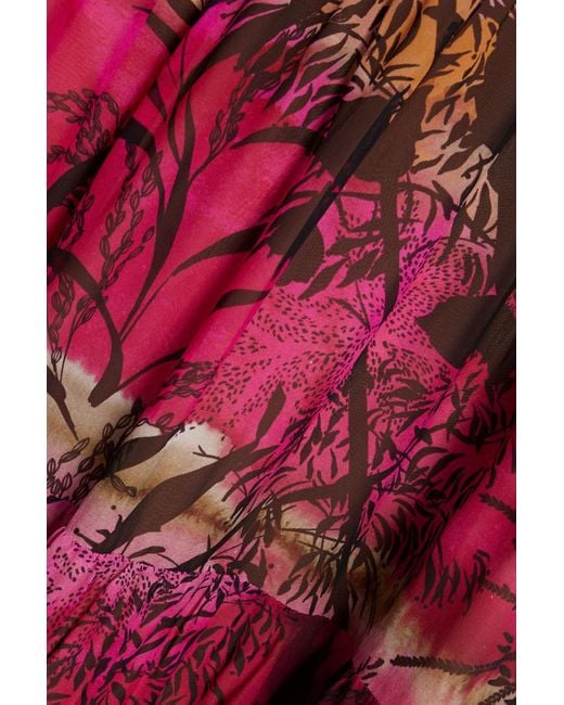 Saloni Red Isabel Ruffled Printed Silk-chiffon Midi Dress