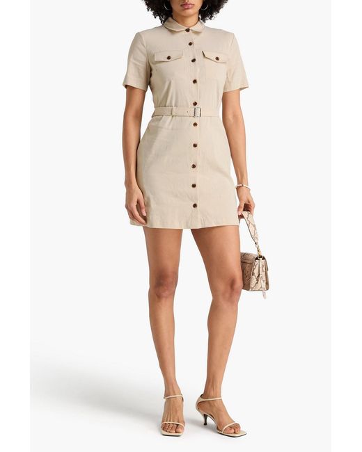 Theory Belted Linen-blend Mini Shirt Dress in Natural | Lyst UK