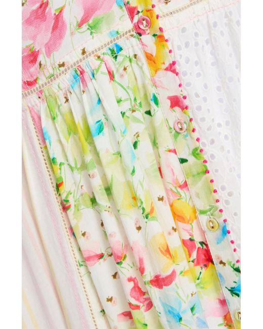 byTiMo White Floral-Print Patchwork Cotton-Blend Mousseline Maxi Dress