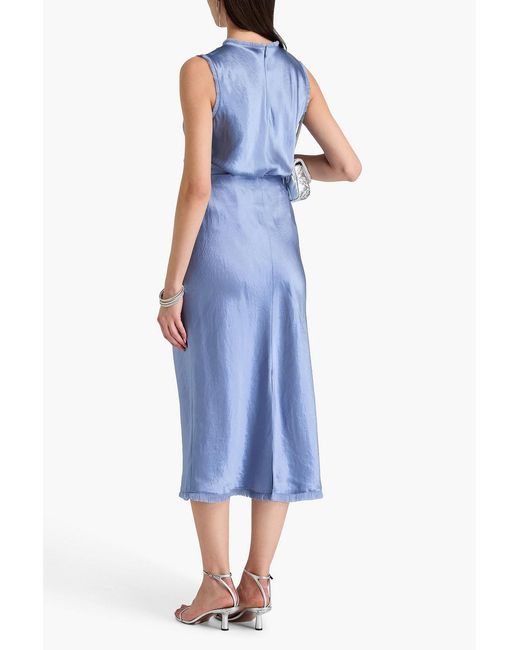 Vince Blue Crinkled-satin Midi Skirt