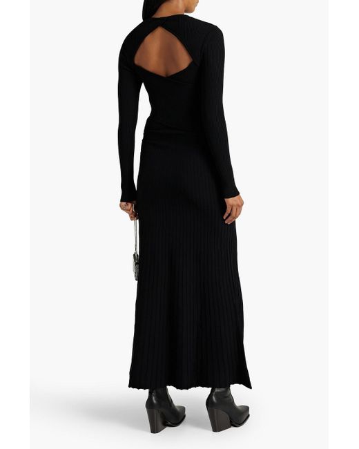 MSGM Black Cutout Ribbed-knit Maxi Dress