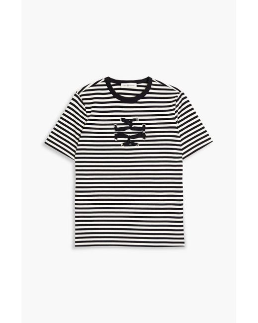 Tory Burch Black Embellished Striped Cotton-jersey T-shirt