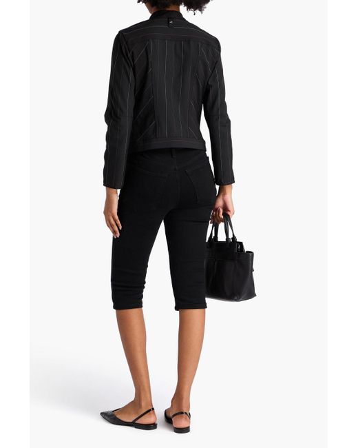 High Black Pinstriped Stretch-Twill Jacket