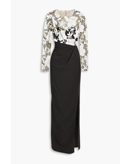 Marchesa Black Cutout Embroidered Tulle And Crepe Gown