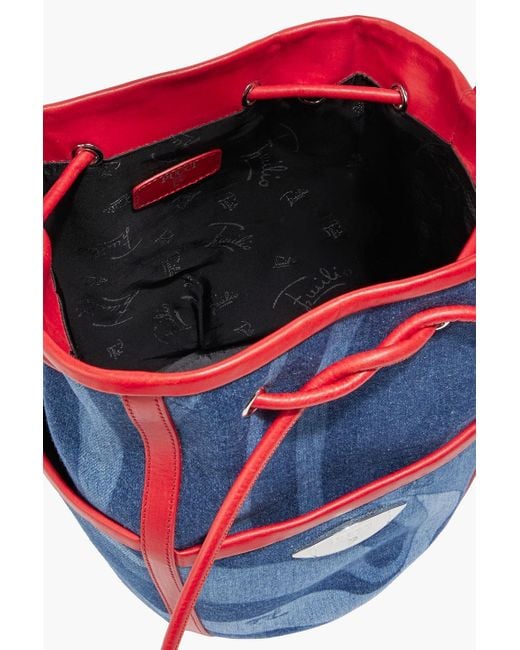 Emilio Pucci White Leather-trimmed Printed Denim Bucket Bag