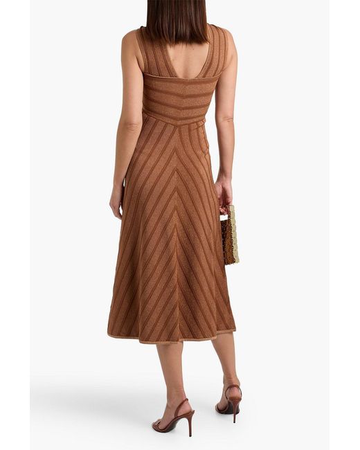 Zimmermann Brown Striped Stretch-Knit Halterneck Midi Dress