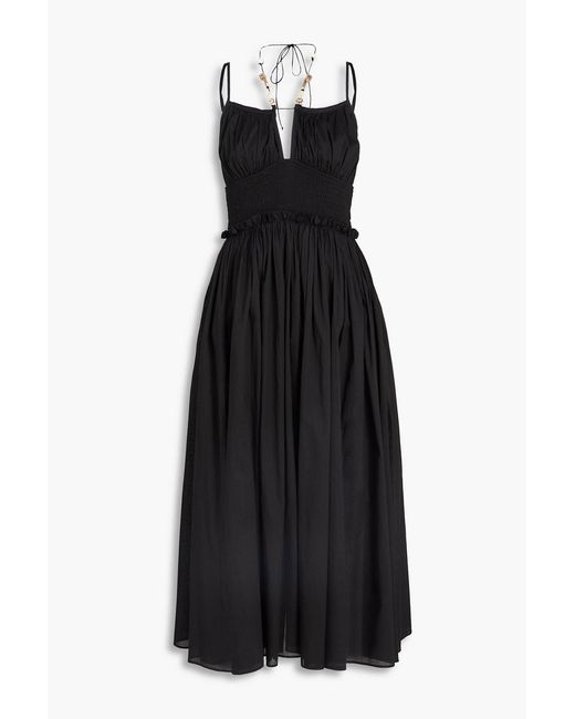 Maje Black Embellished Cotton Midi Dress