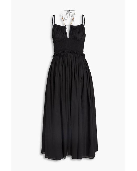 Maje Black Embellished Cotton Midi Dress