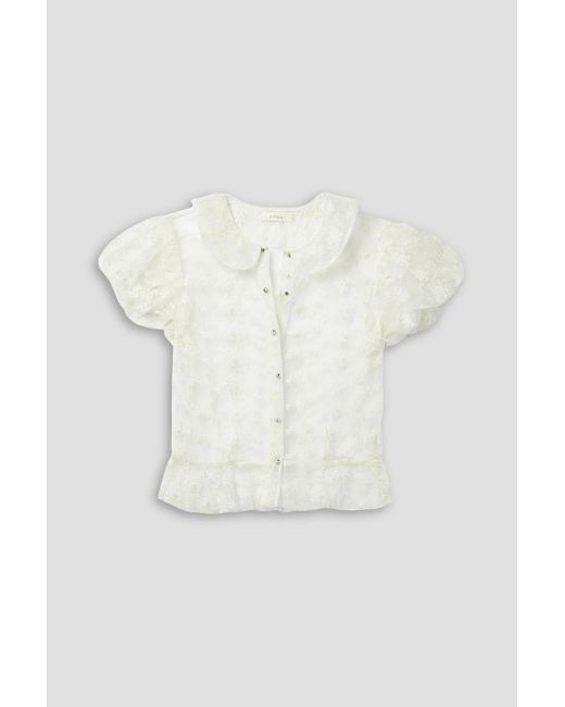 Doen White Regina Crystal-embellished Embroidered Tulle Top