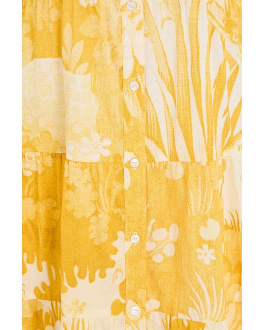 Erdem Yellow Tiered Floral-Print Cotton Midi Shirt Dress