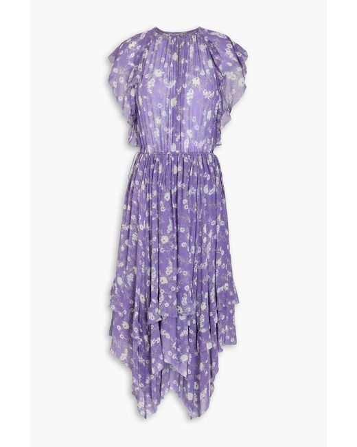 Ulla Johnson Purple Ruffled Floral-Print Silk-Georgette Midi Dress