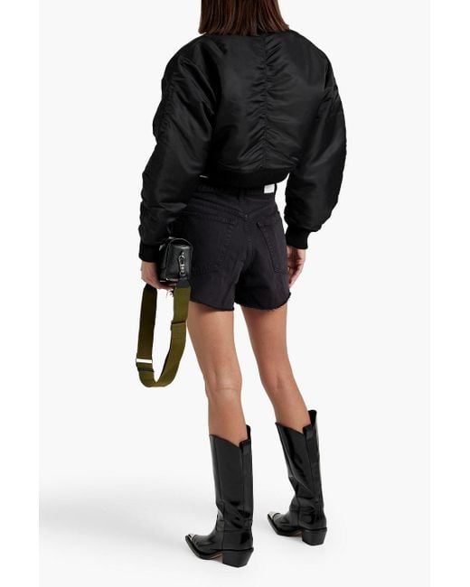 Re/done Black Cropped Shell Bomber Jacket