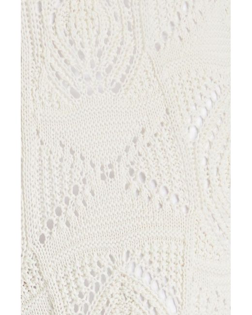 Loulou Studio White Alma strickhose mit weitem bein aus baumwolle in häkeloptik