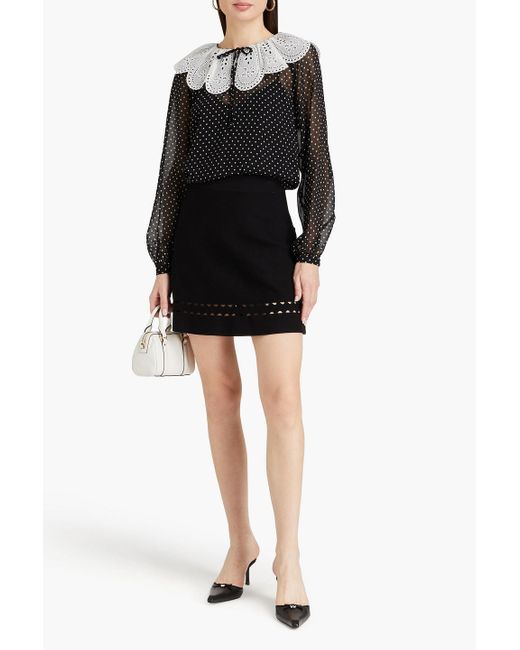 Claudie Pierlot Black Broderie Anglaise-trimmed Georgette Blouse
