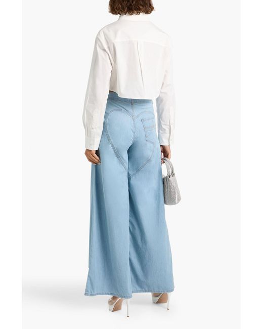 Area Blue Embellished High-Rise Wide-Leg Jeans
