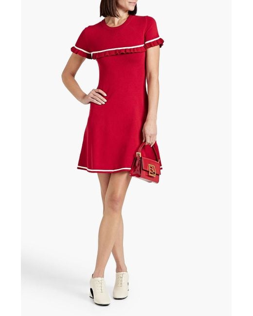 RED Valentino Red Ruffled Knitted Mini Dress