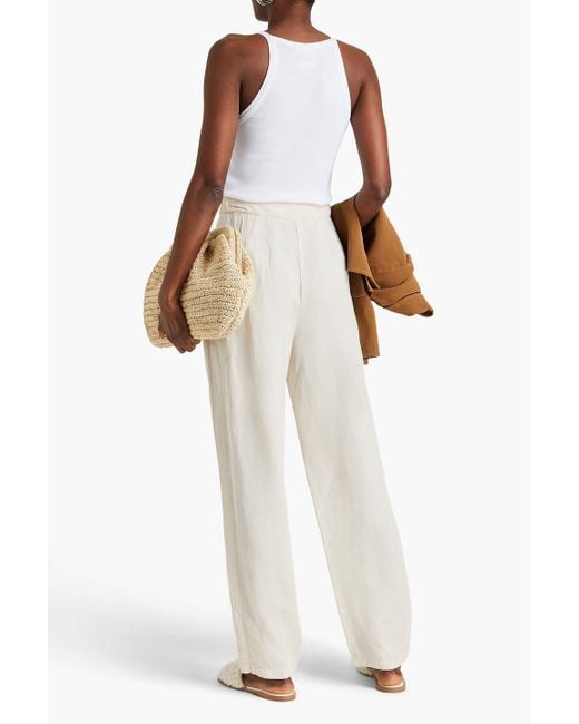 Emporio Armani White Buckled Lyocell And Linen-blend Wide-leg Pants
