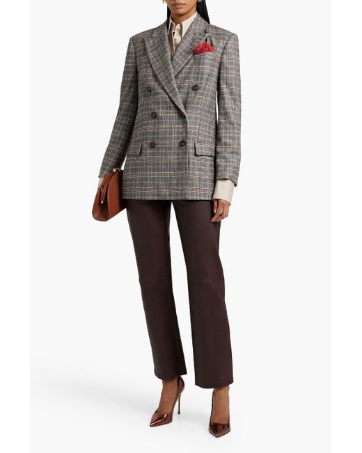 Brunello Cucinelli Gray Double-breasted Prince Of Wales Checked Wool And Cashmere-blend Blazer