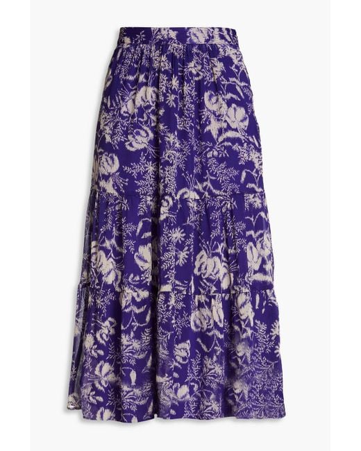 Ba&sh Purple Jupe Uria Gathered Printed Crepon Midi Skirt