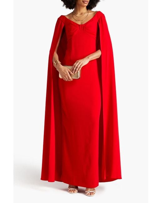 Marchesa Red Cape-effect Crepe Gown