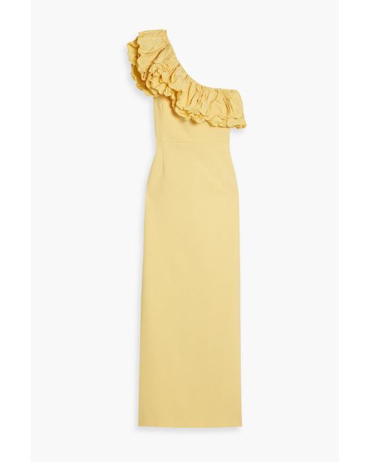 Rebecca Vallance Yellow Chloe One-Shoulder Ruffled Crepe Gown